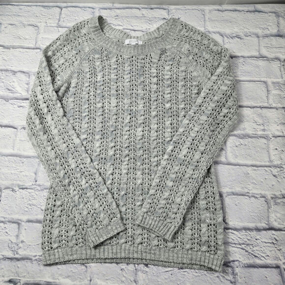 Delias Back Sequin Bow Sweater Light Gray size Small  Loose Knit Keyhole Holiday - Picture 1 of 10